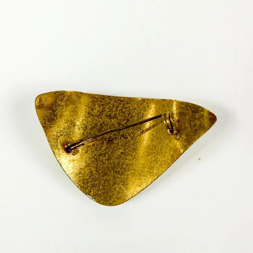 Mid Century Modern Brutalist Gold Tone Textured Brooch With Abstract Design